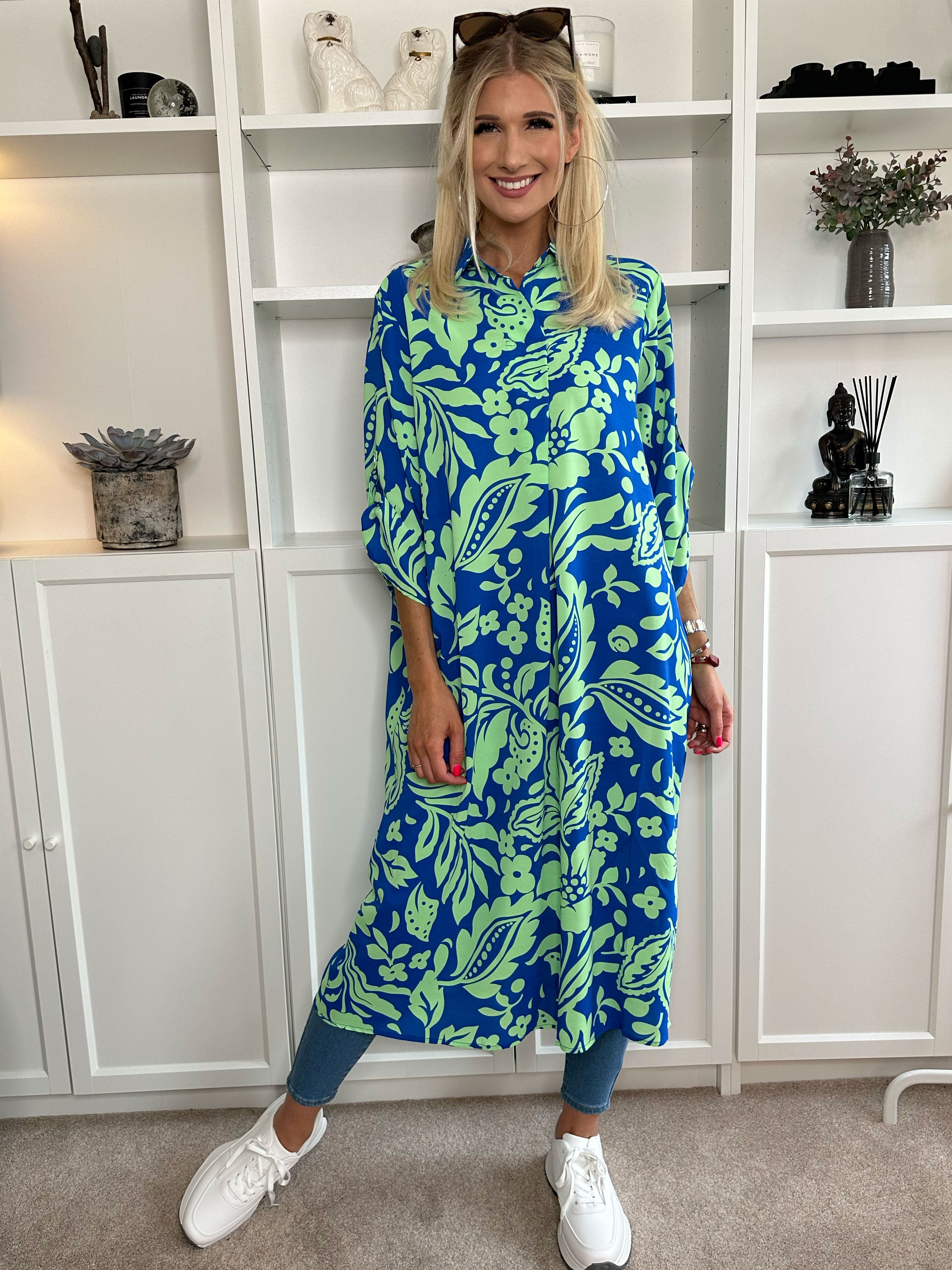 Sanne - Mångfärgad mönstrad skjortklänning